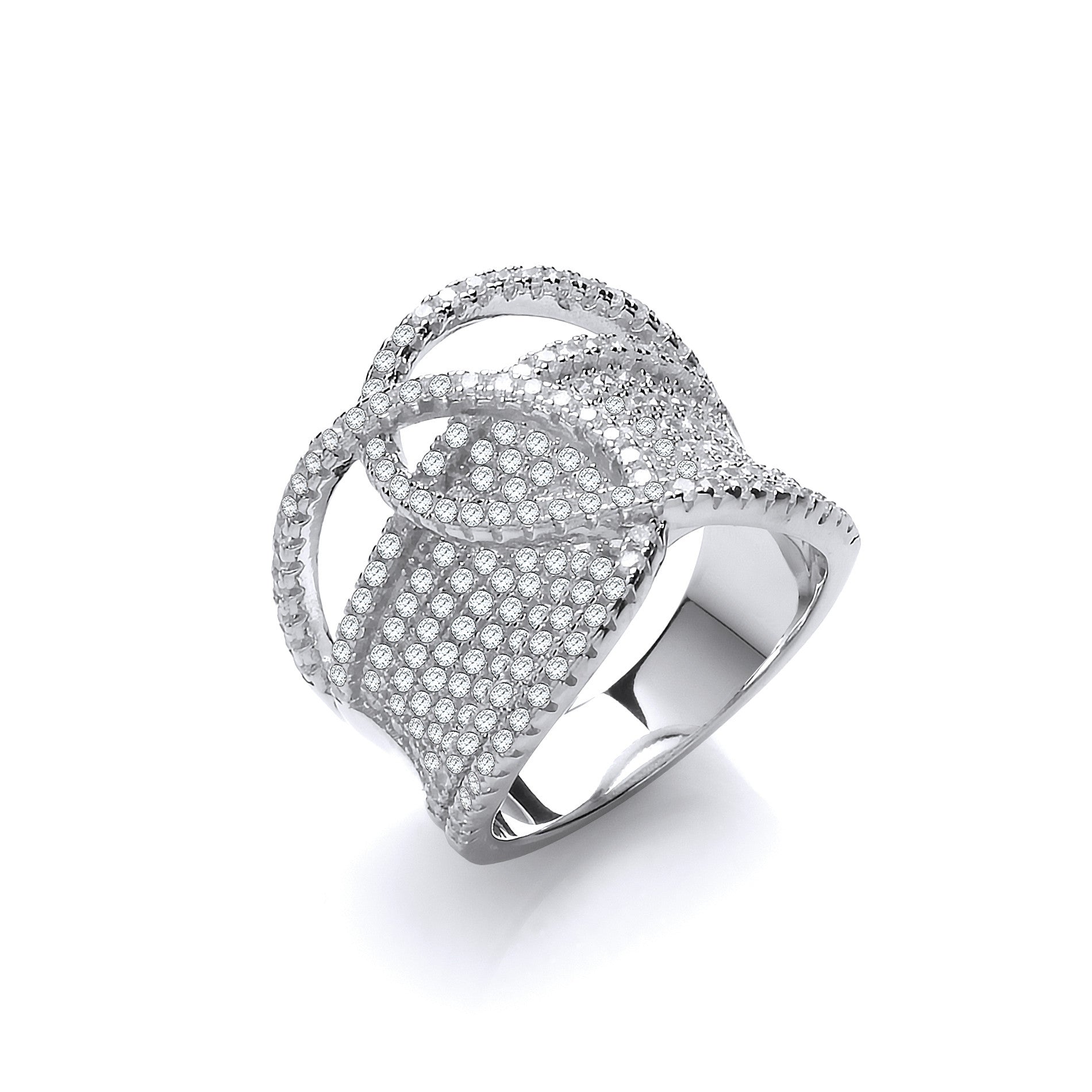 Micro Pave Cubic Zirconia Interlocking Top Silver Ring - Silver