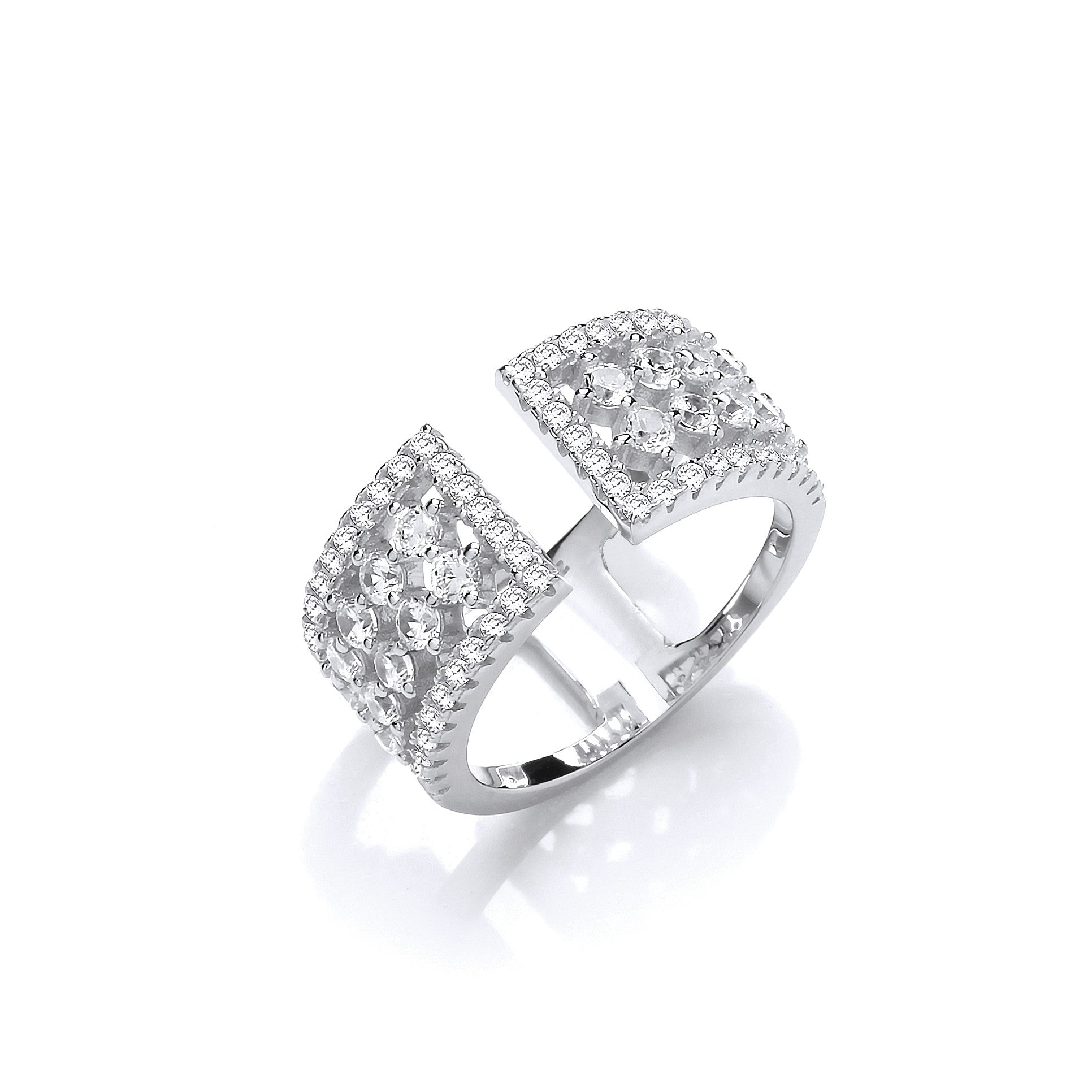 Silver Open Ring with Micro Pave Cubic Zirconia's - Silver