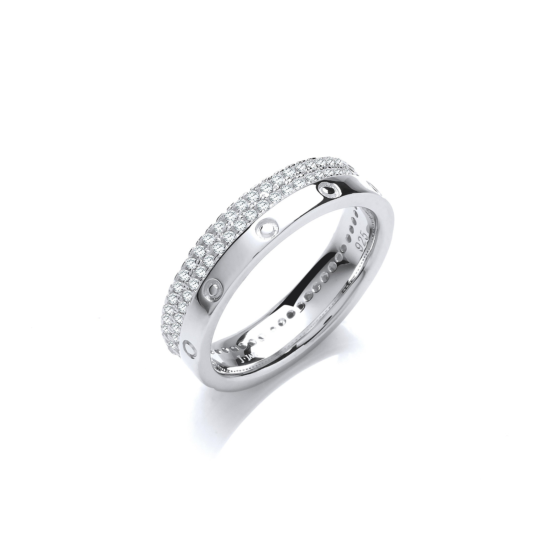 Double row Micro Pave Cubic Zirconia Fancy Silver Ring - Silver