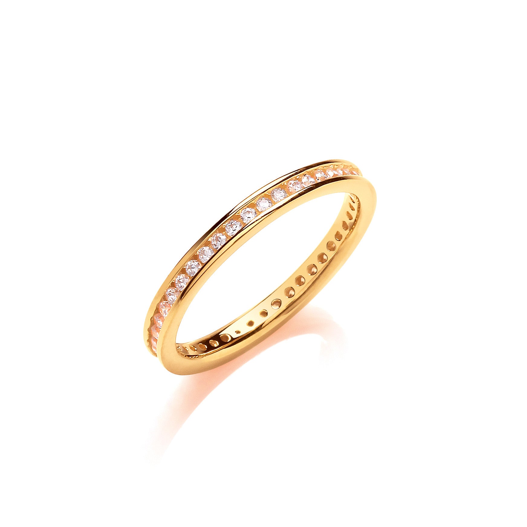 2mm Full ET Rd/Bril. Cubic Zirconia Yellow Gold Plated Silver Ring - Silver