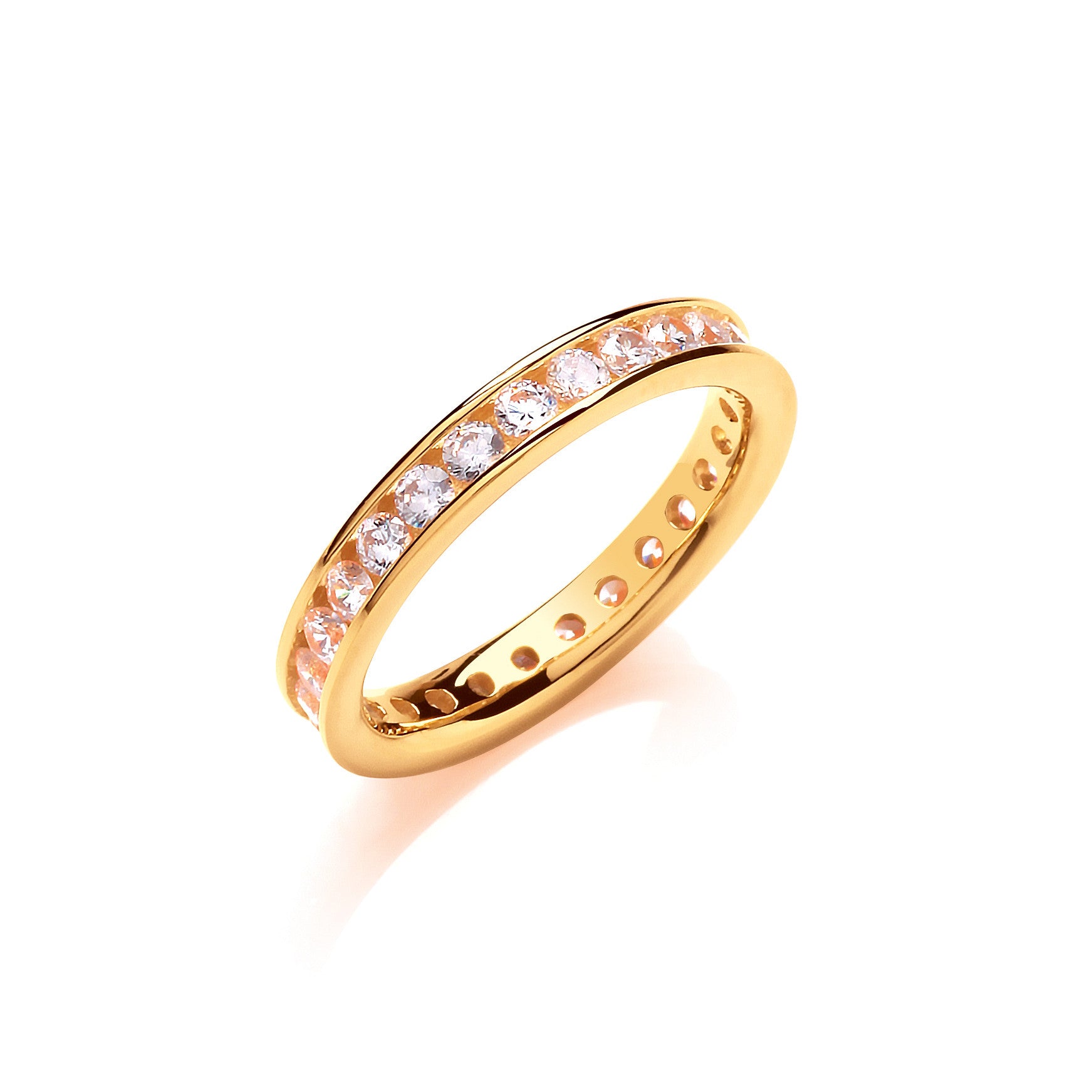 3mm Full ET Rd/Bril. Cubic Zirconia Yellow Gold Plated Silver Ring - Silver