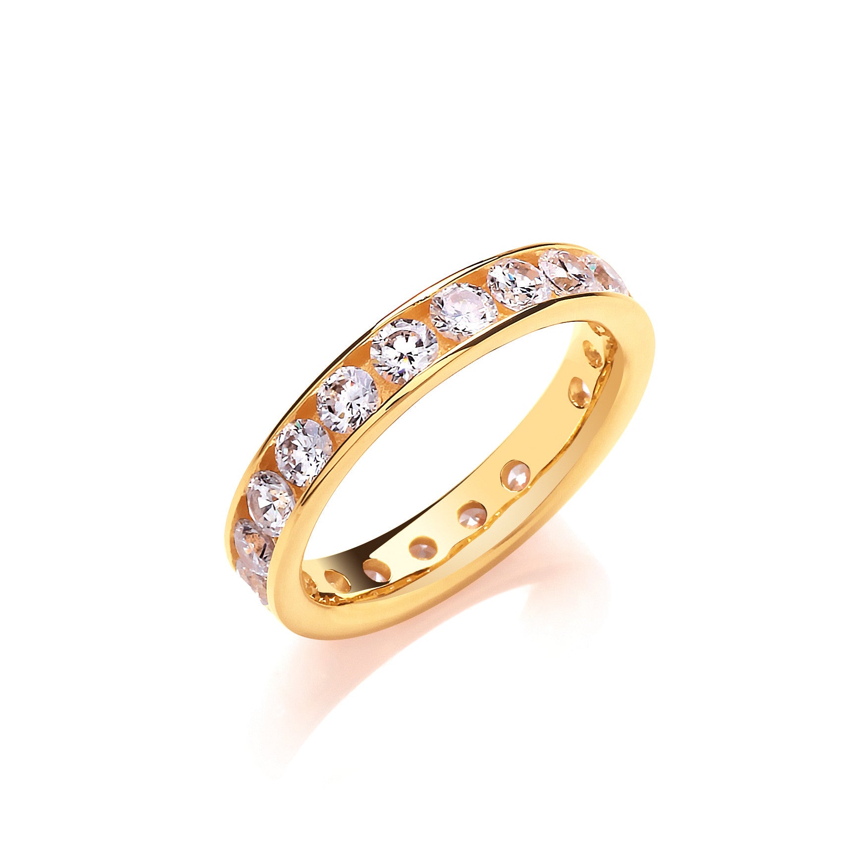 4mm Full ET Rd/Bril. Cubic Zirconia Yellow Gold Plated Silver Ring - Silver