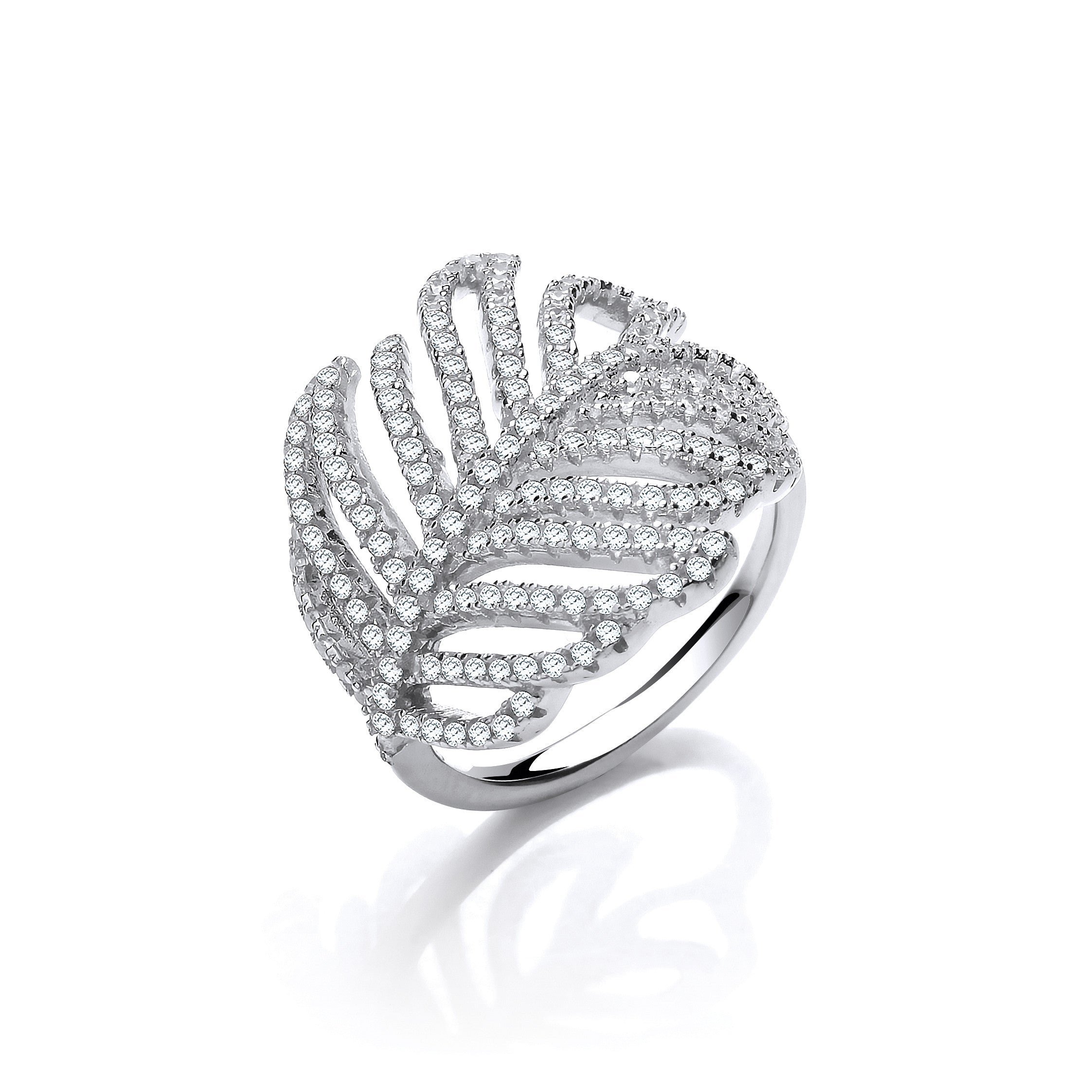 Barley Leaf Style Cubic Zirconia Silver Ring - Silver