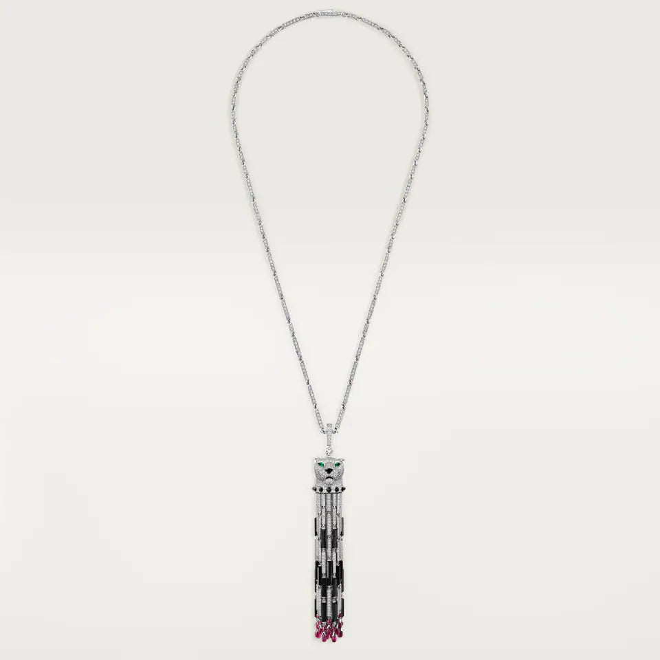 Cartier Panthère de Cartier Long Necklace Ruby Multi-Wear Large Model Paved Emeralds Onyx Diamonds 18K White Gold