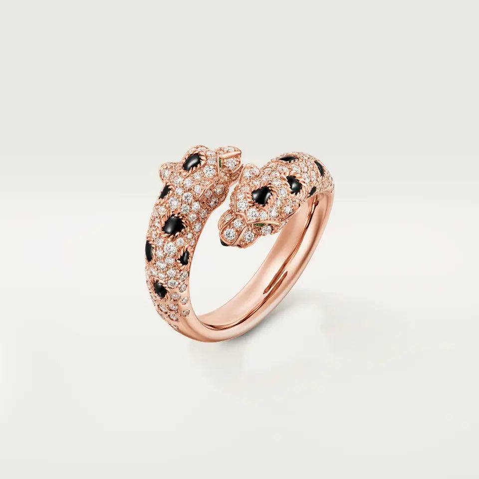 Cartier Panthère de Cartier Ring Semi-Paved Onyx Emeralds Diamonds 18K Rose Gold