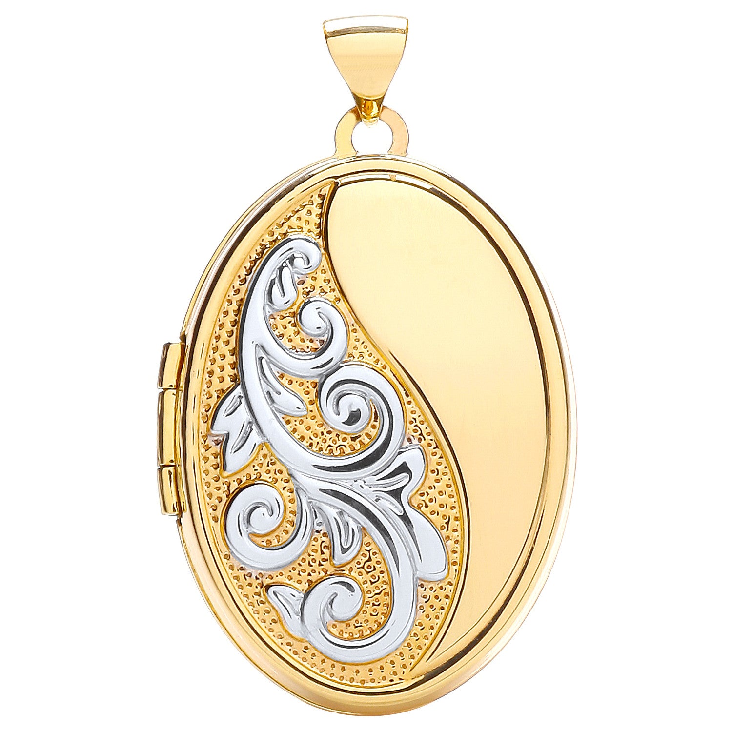 White/Yellow Oval Locket With Half Design - 9ct Gold
