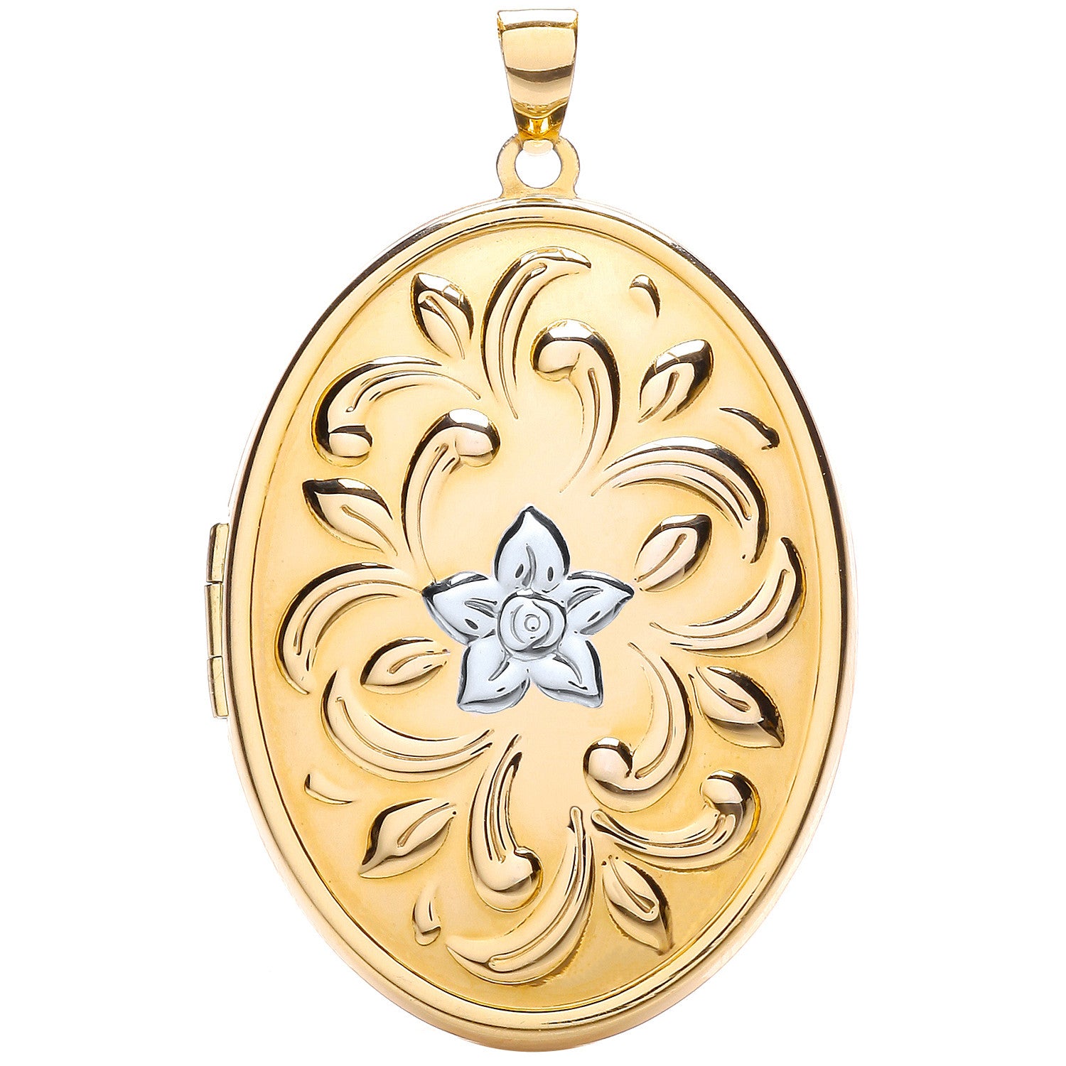 White/Yellow Oval Locket with design - 9ct Gold