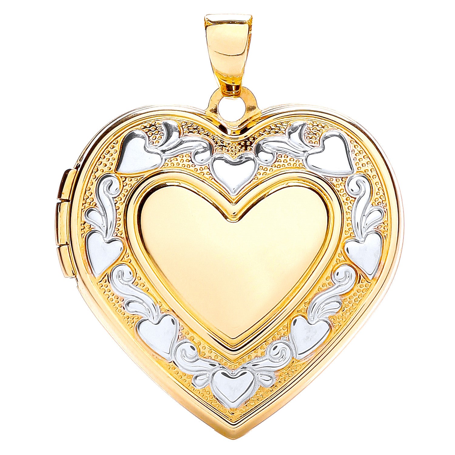 White/Yellow Heart Shape Locket with edge design - 9ct Gold