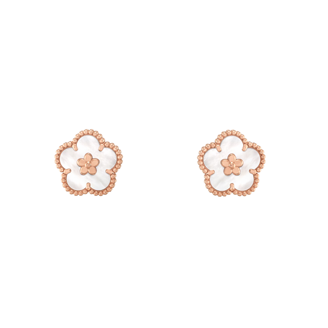 Van Cleef & Arpels Lucky Spring Earrings Plum Blossom Mother-Of-Pearl 18K Rose Gold