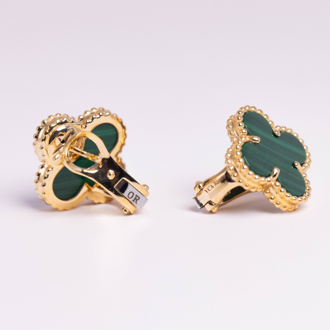 Van Cleef &amp; Arpels Boucles d'oreilles Vintage Alhambra Malachite Or jaune 18 carats