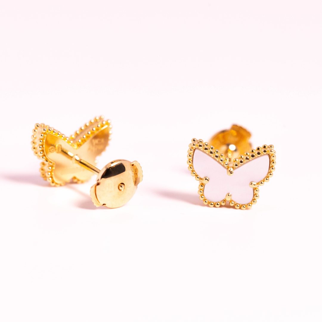 Van Cleef & Arpels Sweet Alhambra Butterfly Earrings Mother-Of-Pearl 18K Yellow Gold