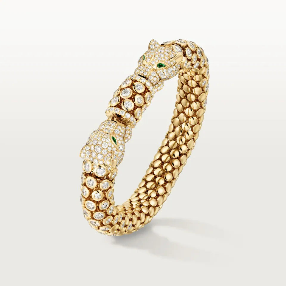 Cartier Panthère de Cartier Bracelet Paved Onyx Emeralds Diamonds 18K Yellow Gold