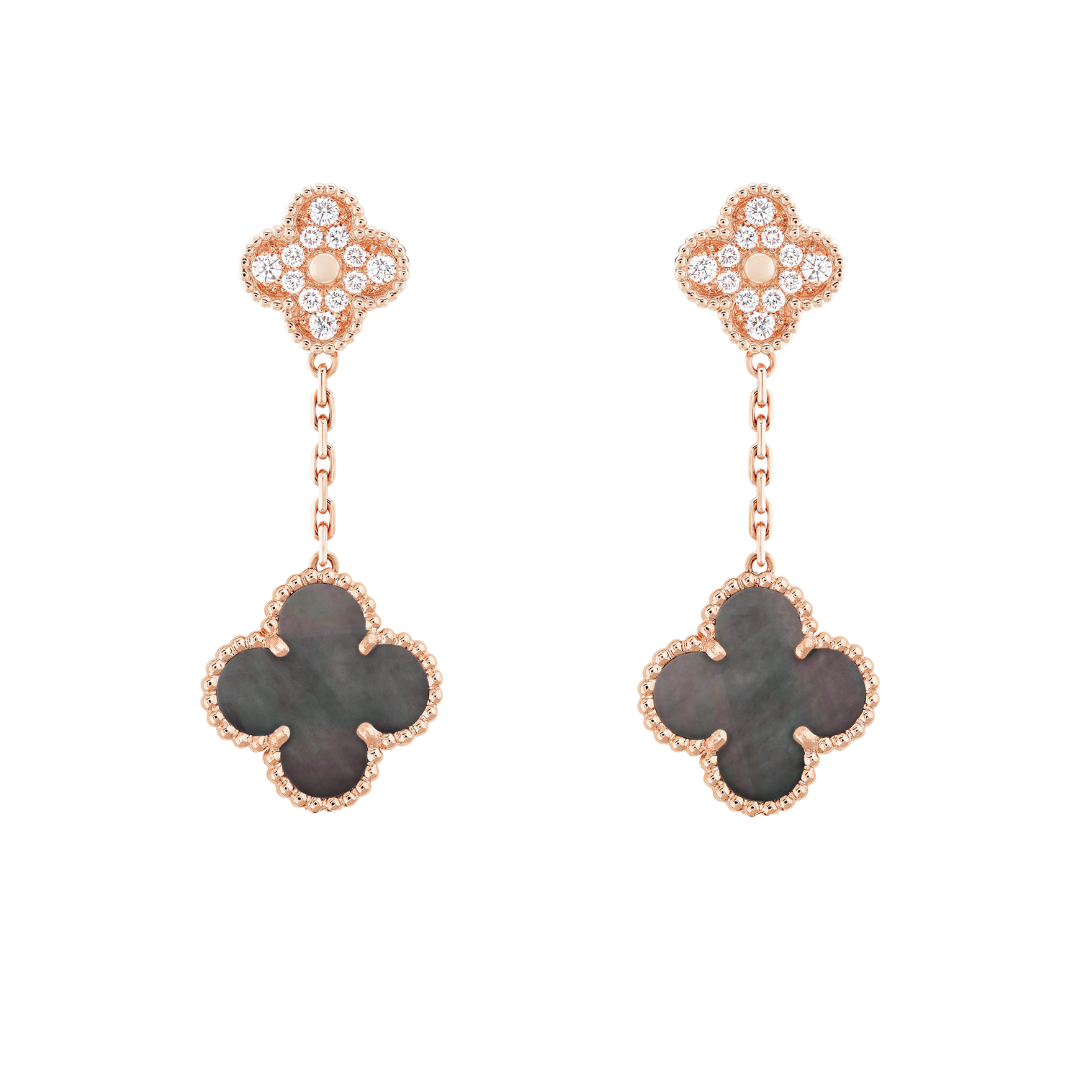 Van Cleef & Arpels Magic Alhambra Earrings 2 Motifs Black Mother-Of-Pearl Diamonds 18K Rose Gold