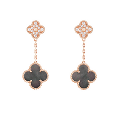 Van Cleef & Arpels Magic Alhambra Earrings 2 Motifs Black Mother-Of-Pearl Diamonds 18K Rose Gold