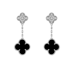 Van Cleef & Arpels Magic Alhambra Earrings 2 Motifs Diamonds and Onyx 18K White Gold