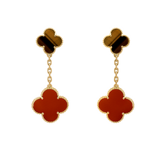 Boucles d'oreilles Magic Alhambra 2 motifs Van Cleef & Arpels Cornaline et Œil de tigre Or jaune 18 carats