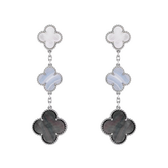 Van Cleef & Arpels Magic Alhambra Earrings 3 Motifs Chalcedony and Mother-Of-Pearl 18K White Gold