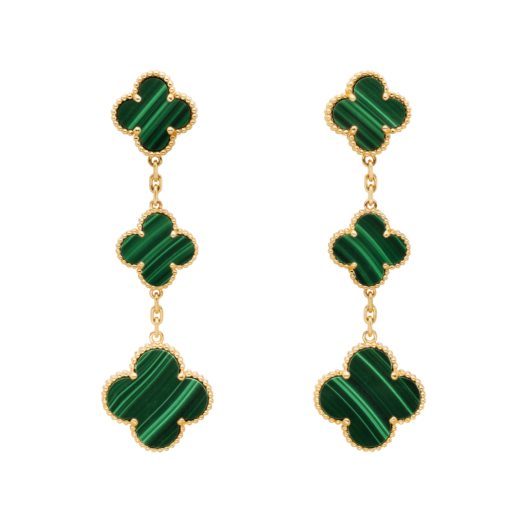 Van Cleef & Arpels Magic Alhambra Earrings 3 Motifs Malachite 18K Yellow Gold