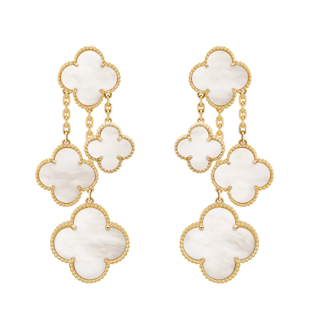 Van Cleef & Arpels Magic Alhambra Earrings 4 Motifs Mother-Of-Pearl 18K Yellow Gold