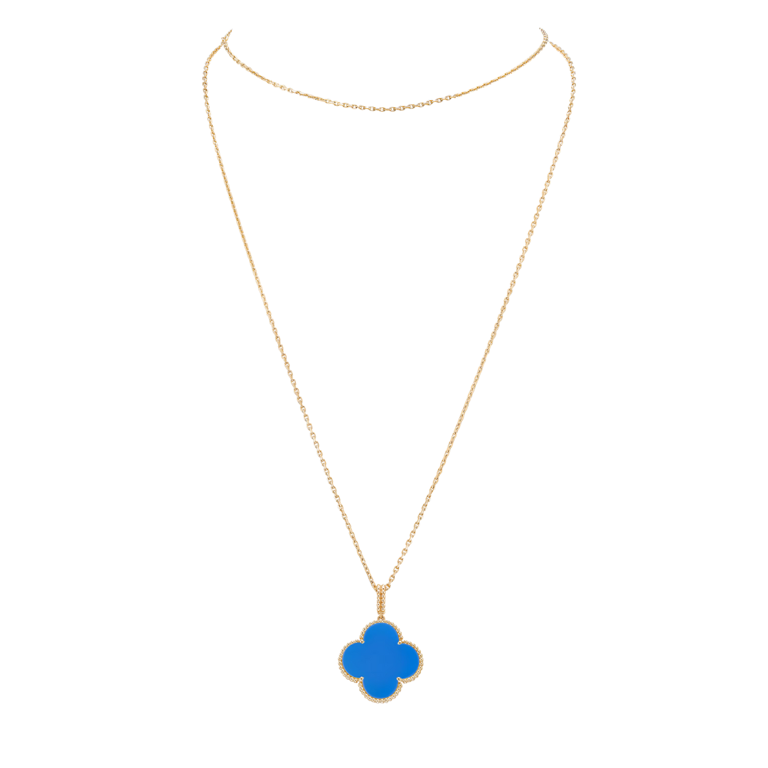Van Cleef & Arpels Magic Alhambra Long Necklace 1 Motif Agate Blue 18K Yellow Gold