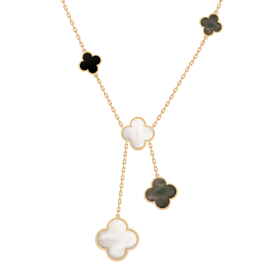 Van Cleef & Arpels Magic Alhambra Necklace 6 Motifs Mother-Of-Pearl and Onyx 18K Yellow Gold