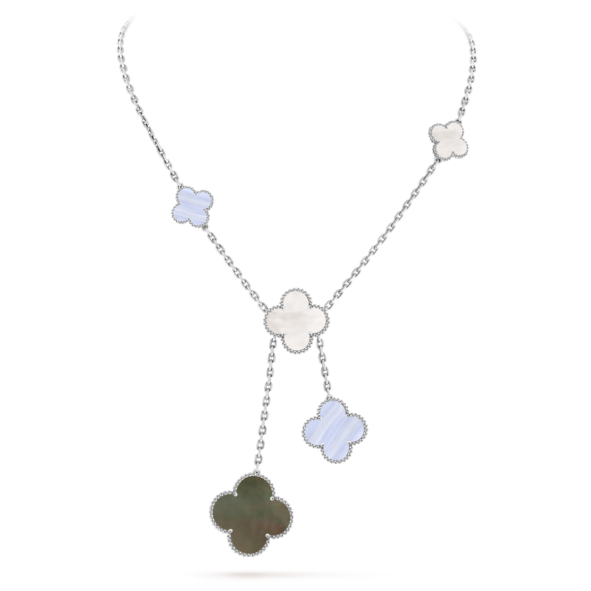 Van Cleef & Arpels Magic Alhambra 6 Motifs Chalcedony Mother-of-Pearl Necklace 18K White Gold