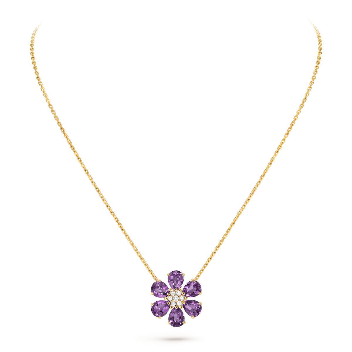 Van Cleef & Arpels Fleurs D'hawaï Amethyst Diamond Pendant 18K Yellow Gold