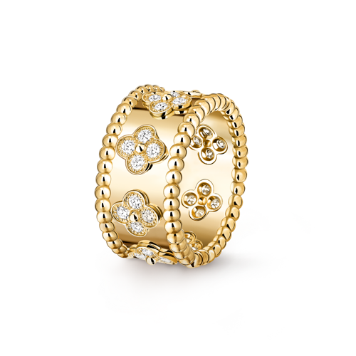 Van Cleef & Arpels Perlée Clovers Small Model Diamond Ring 18K Yellow Gold