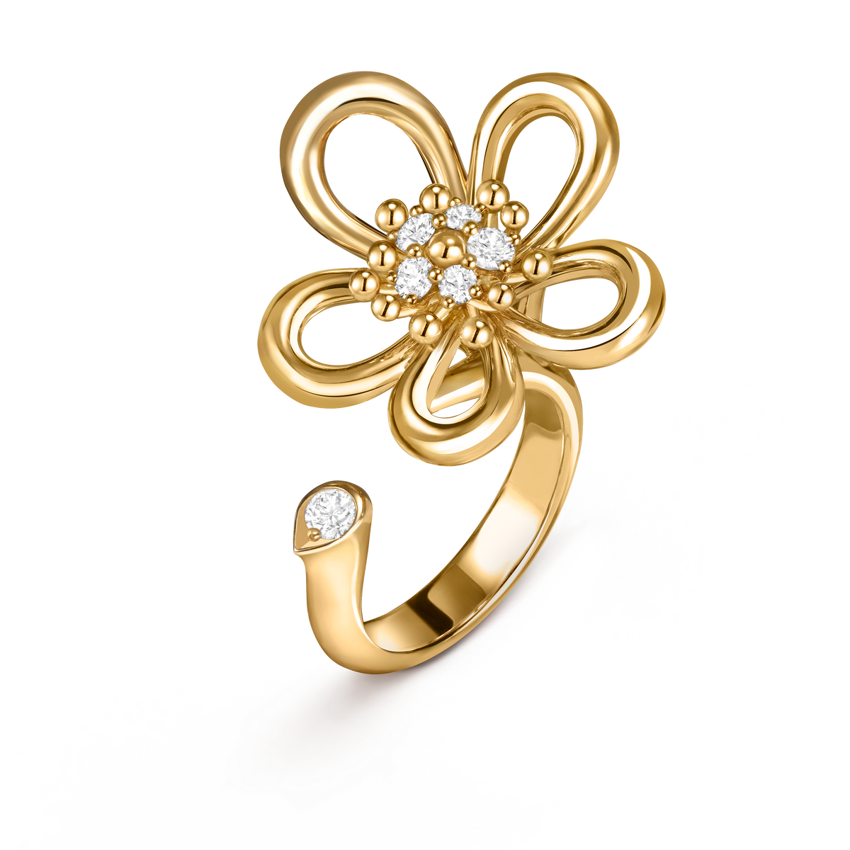 Van Cleef & Arpels Flowerlace Diamond Between the Finger Ring 18K Yellow Gold