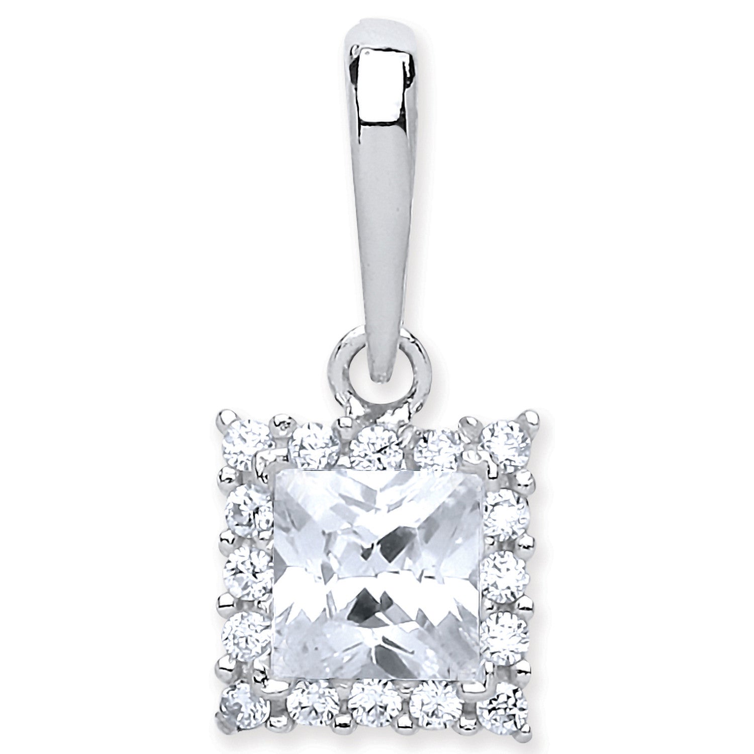 White Gold Princess Cut Cubic Zirconia Centre Pendant - 9ct Gold
