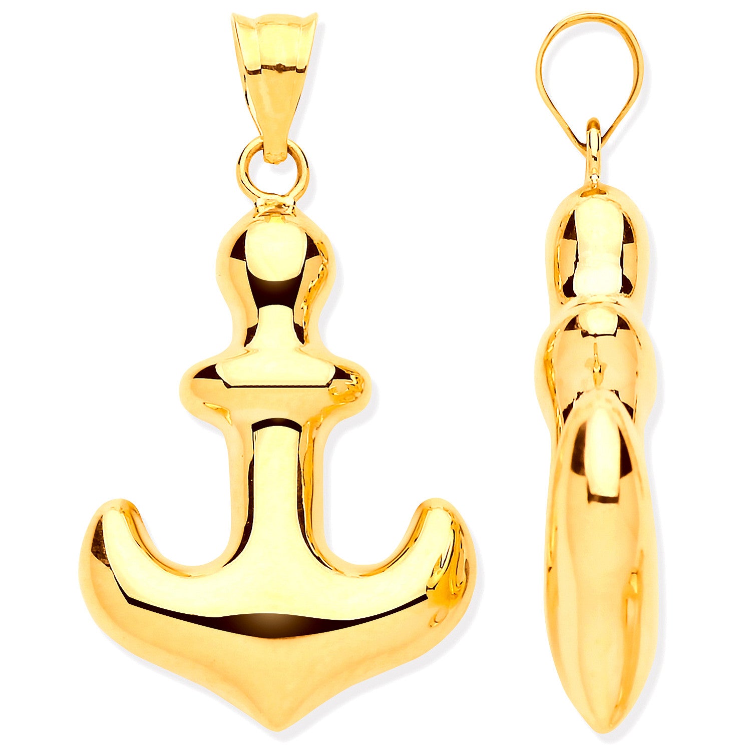 Yellow Gold Hollow Anchor Pendant - 9ct Gold