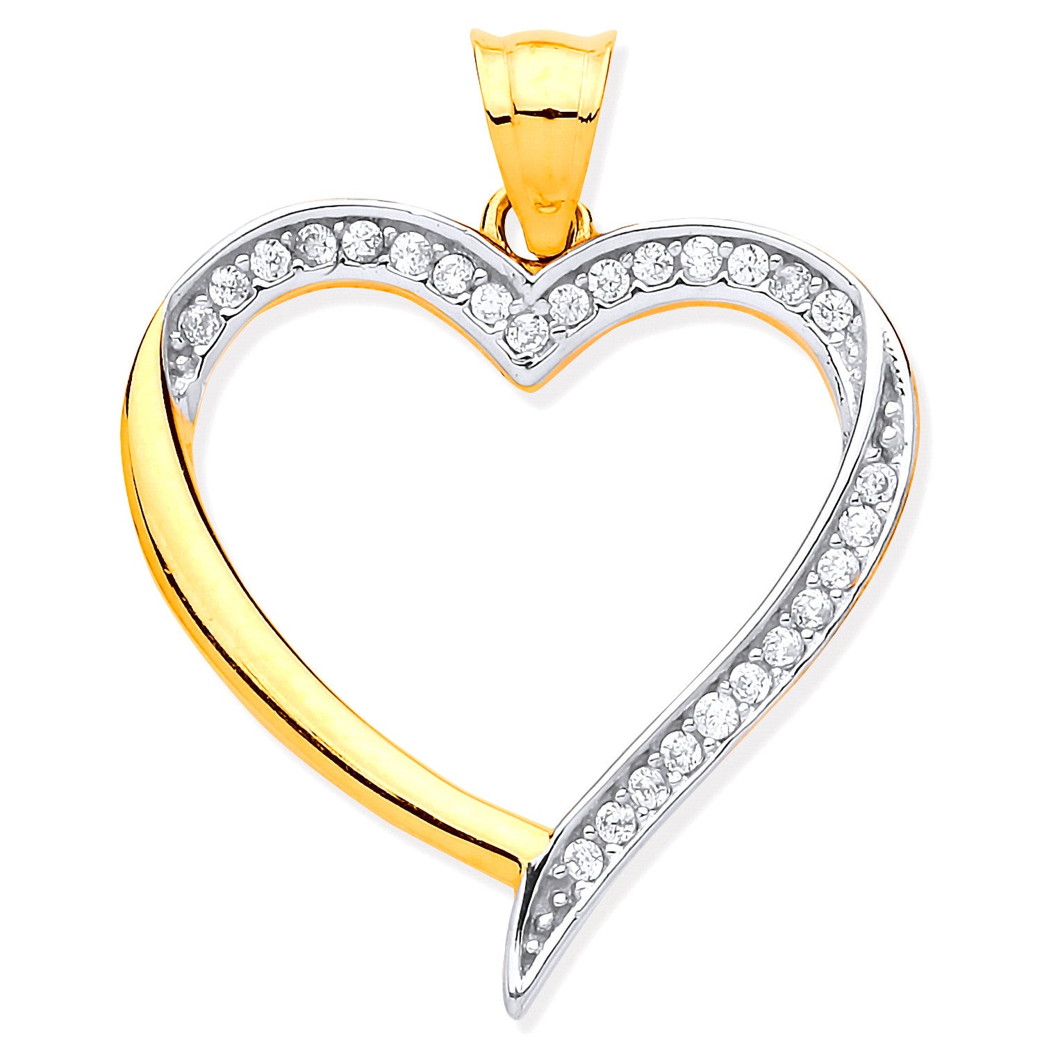 Yellow & White Gold Cubic Zirconia Heart Pendant - 9ct Gold