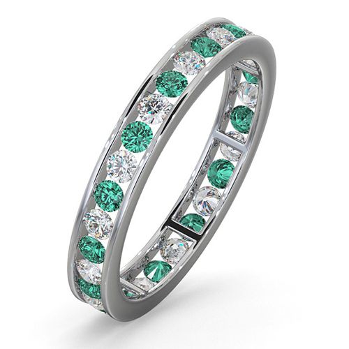 PTFE001E-100-GVS | Platinum Channel Set Full Eternity Ring Natural Diamond 0.50ct Emerald 0.70ct G VS