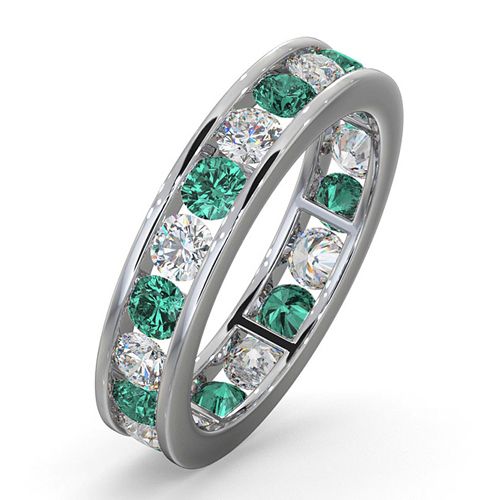 PTFE001E-200-GVS | Platinum Channel Set Full Eternity Ring Natural Diamond 1.00ct Emerald 1.10ct G VS