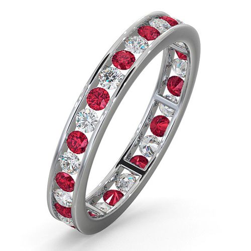 PTFE001R-100-GVS | Platinum Channel Set Full Eternity Ring Natural Diamond 0.50ct Ruby 0.80ct G VS