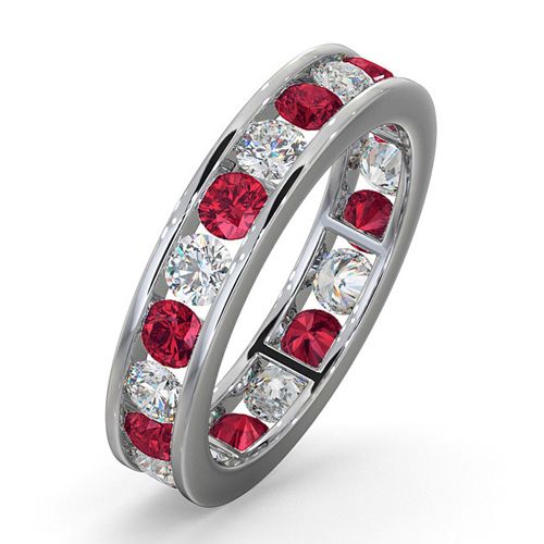 PTFE001R-200-GVS | Platinum Channel Set Full Eternity Ring Natural Diamond 1.00ct Ruby 1.50ct G VS