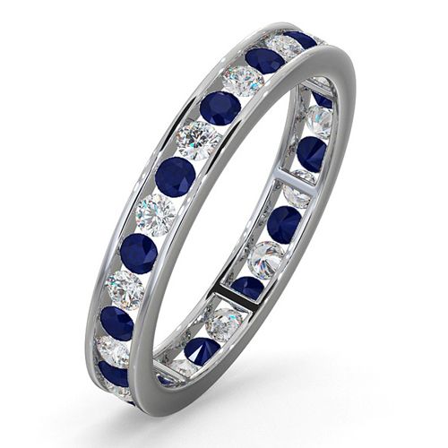 PTFE001S-100-GVS | Platinum Channel Set Full Eternity Ring Natural Diamond 0.50ct Sapphire 0.90ct G VS