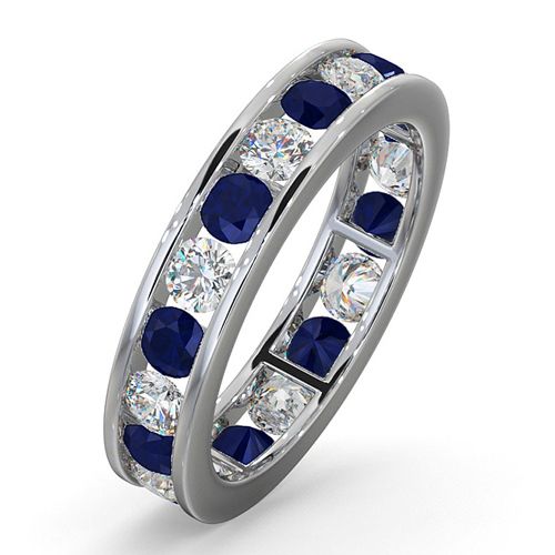 PTFE001S-200-GVS | Platinum Channel Set Full Eternity Ring Natural Diamond 1.00ct Sapphire 1.70ct G VS