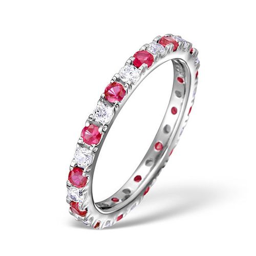 PTFE002R-100-GVS | Platinum Claw Set Full Eternity Ring Natural Diamond 0.50ct Ruby 0.80ct G VS