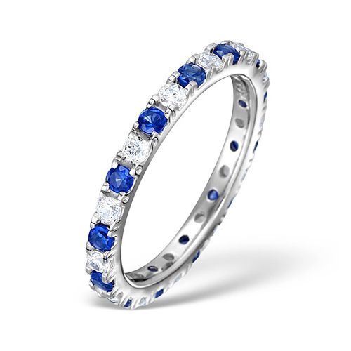 PTFE002S-100-GVS | Platinum Claw Set Full Eternity Ring Natural Diamond 0.50ct Sapphire 0.90ct G VS