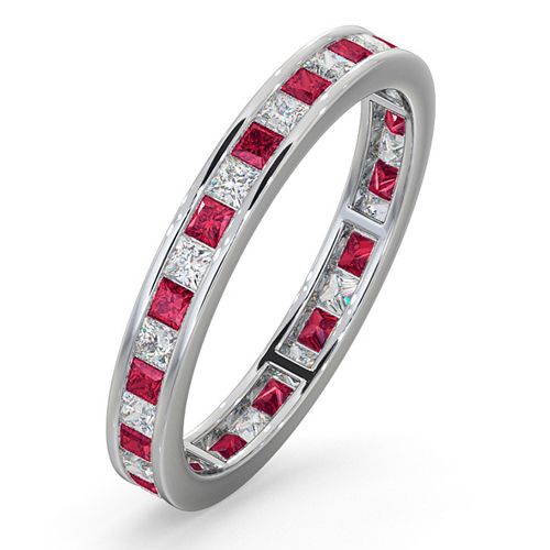 PTFE005R-100-GVS | Platinum Channel Set Princess Cut Full Eternity Ring Natural Diamond 0.50ct Ruby 0.60ct G VS