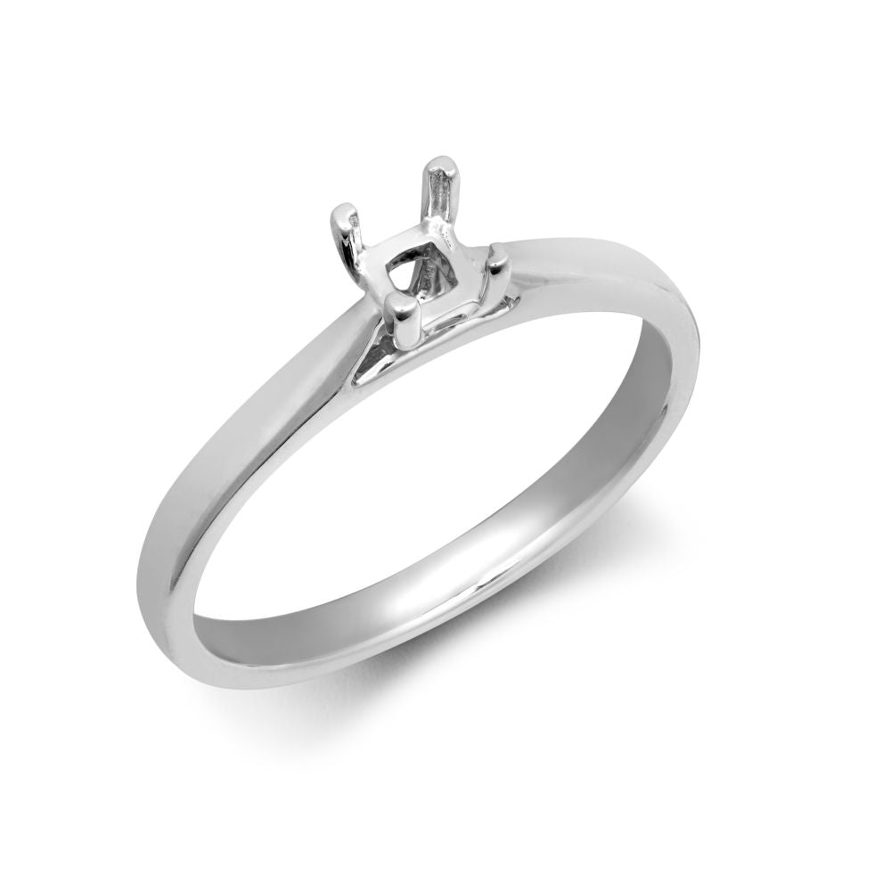 Platinum Princess Cut Solitaire 4 Claw Plain Wed-fit Ring Mount