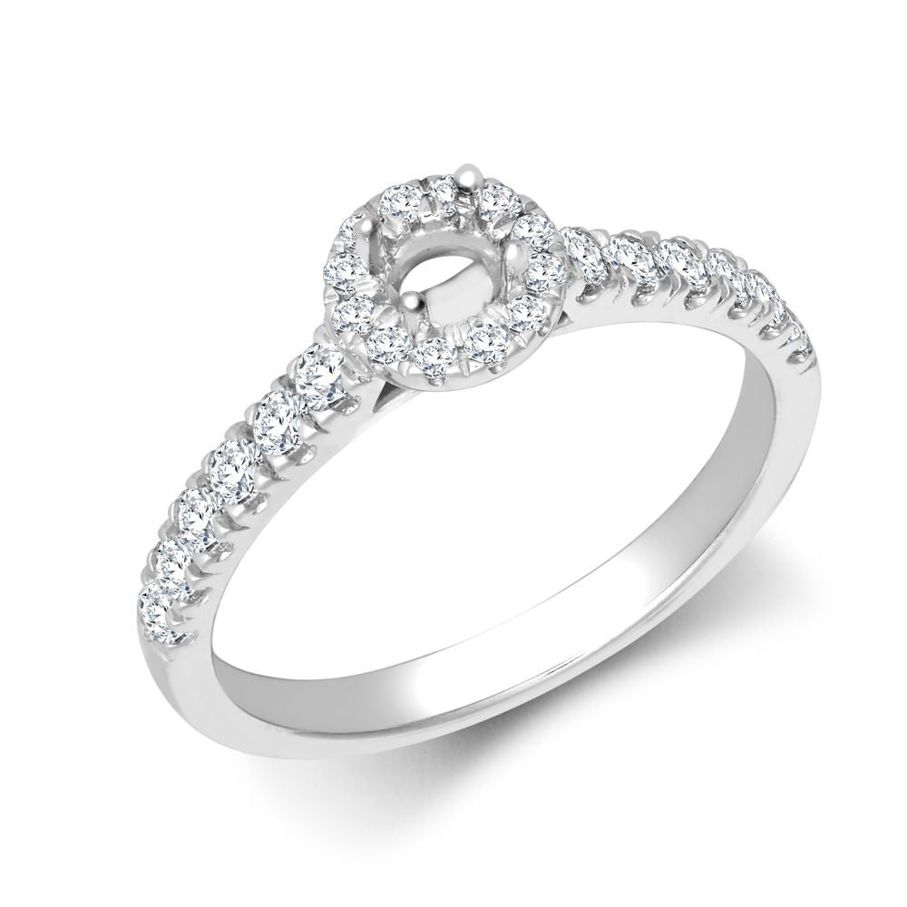 950 Platinum Gold Natural Diamond Micro-set Halo and Shoulders Wed-fit Ring Mount + 0.25ct Diamond