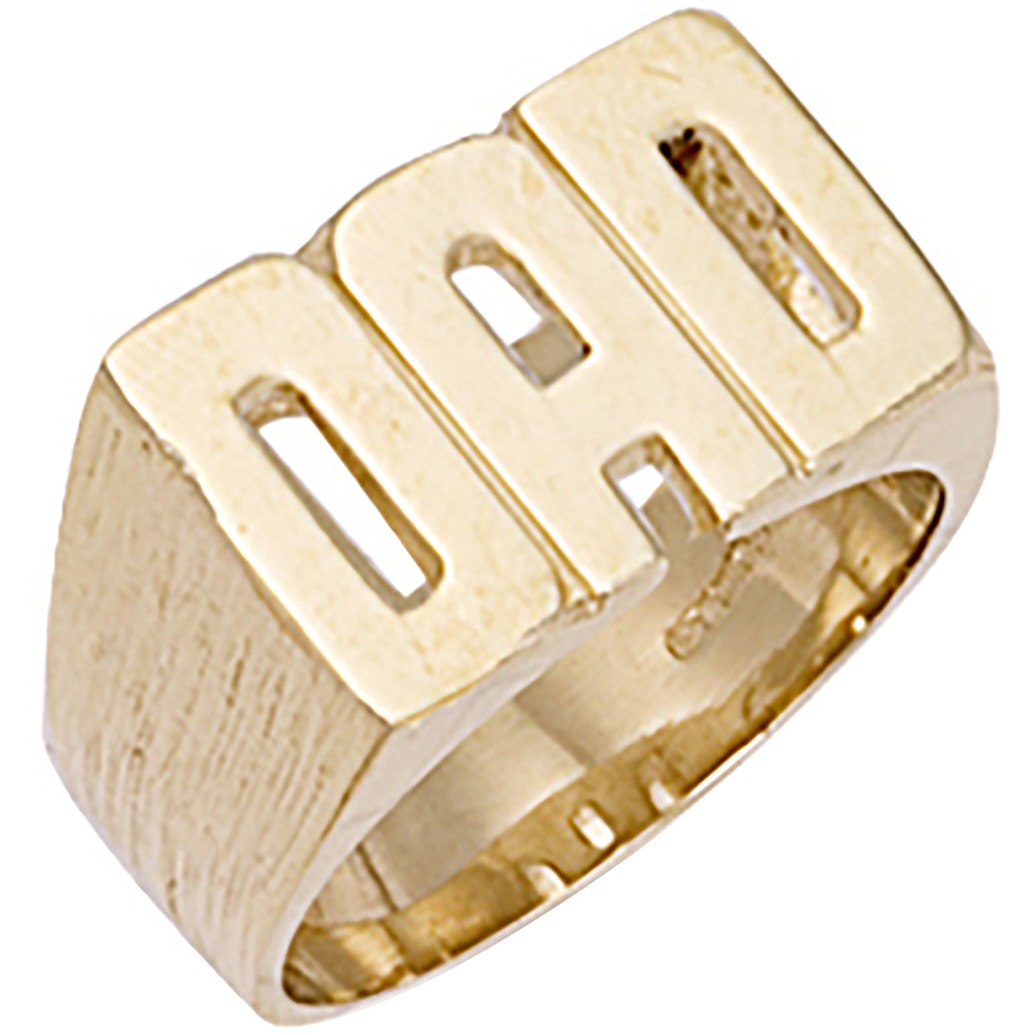 Yellow Gold Barked Sides Dad Ring - 9ct Gold