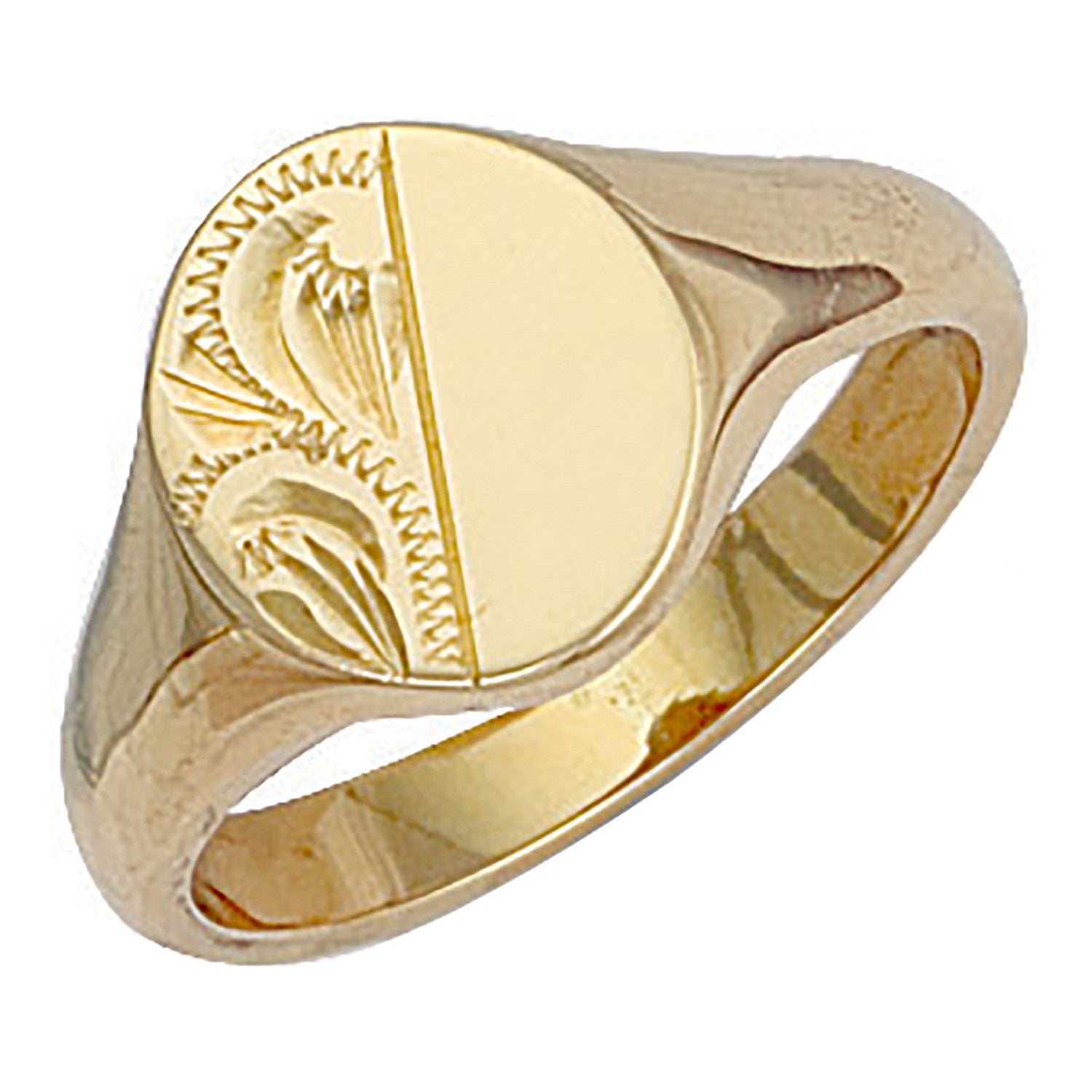 Yellow Gold Oval Engraved Signet Ring - 9ct Gold