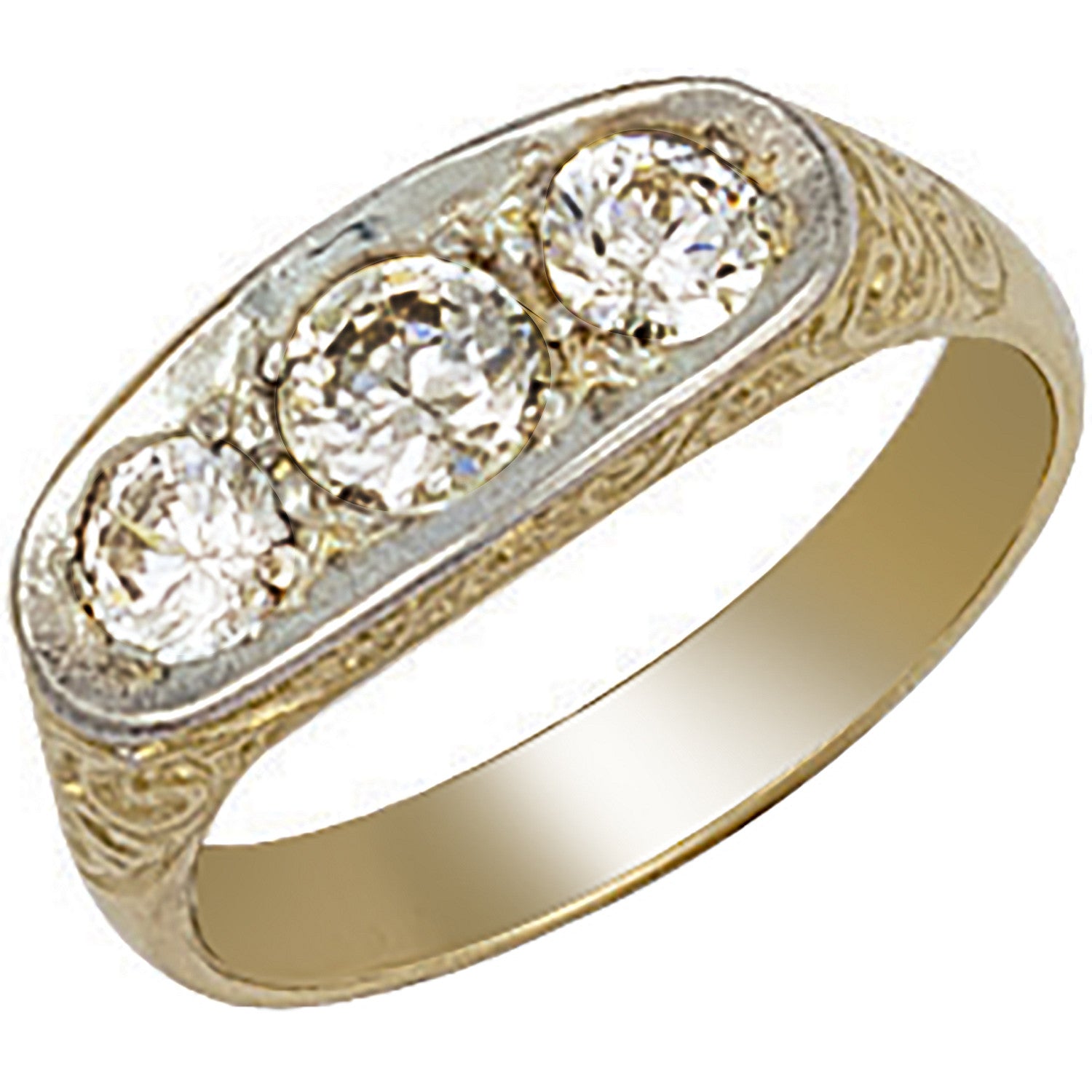 Yellow Gold Gents 3 Stone Cubic Zirconia Ring - 9ct Gold