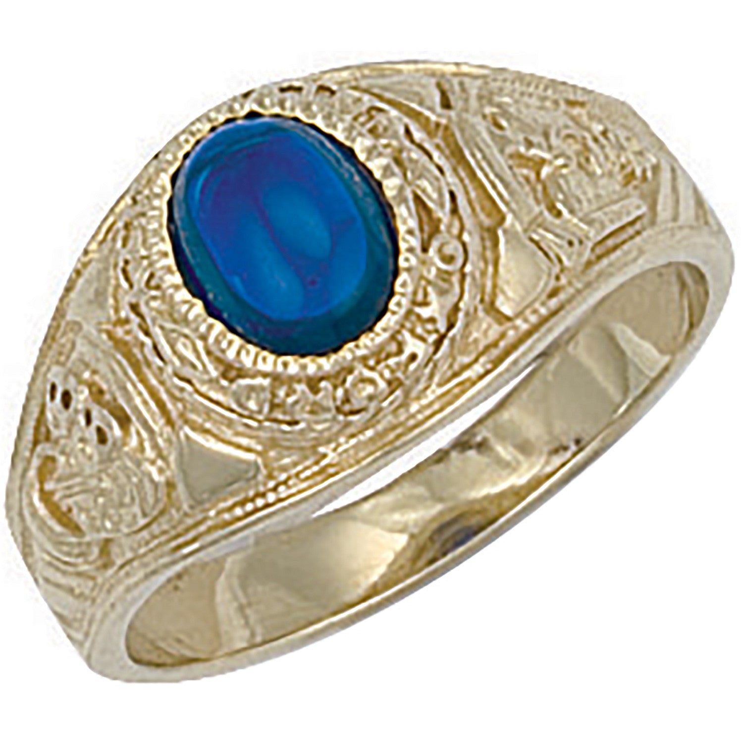 Yellow Gold Blue Cabochon College Ring - 9ct Gold