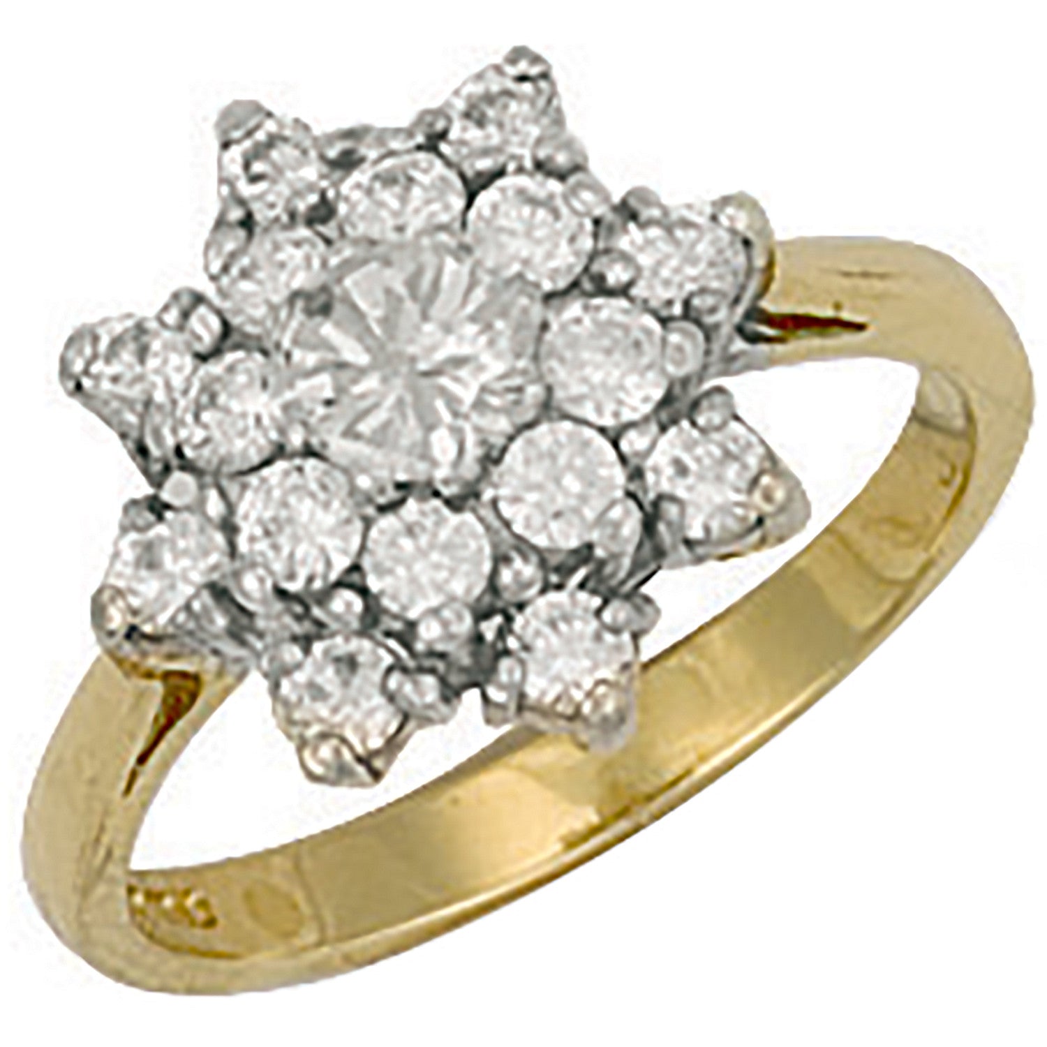 Yellow Gold Cubic Zirconia Cluster Ring - 9ct Gold