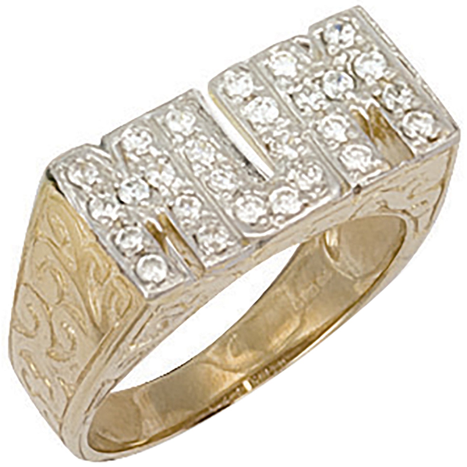 Yellow Gold Cubic Zirconia Patterned Sides Mum Ring - 9ct Gold