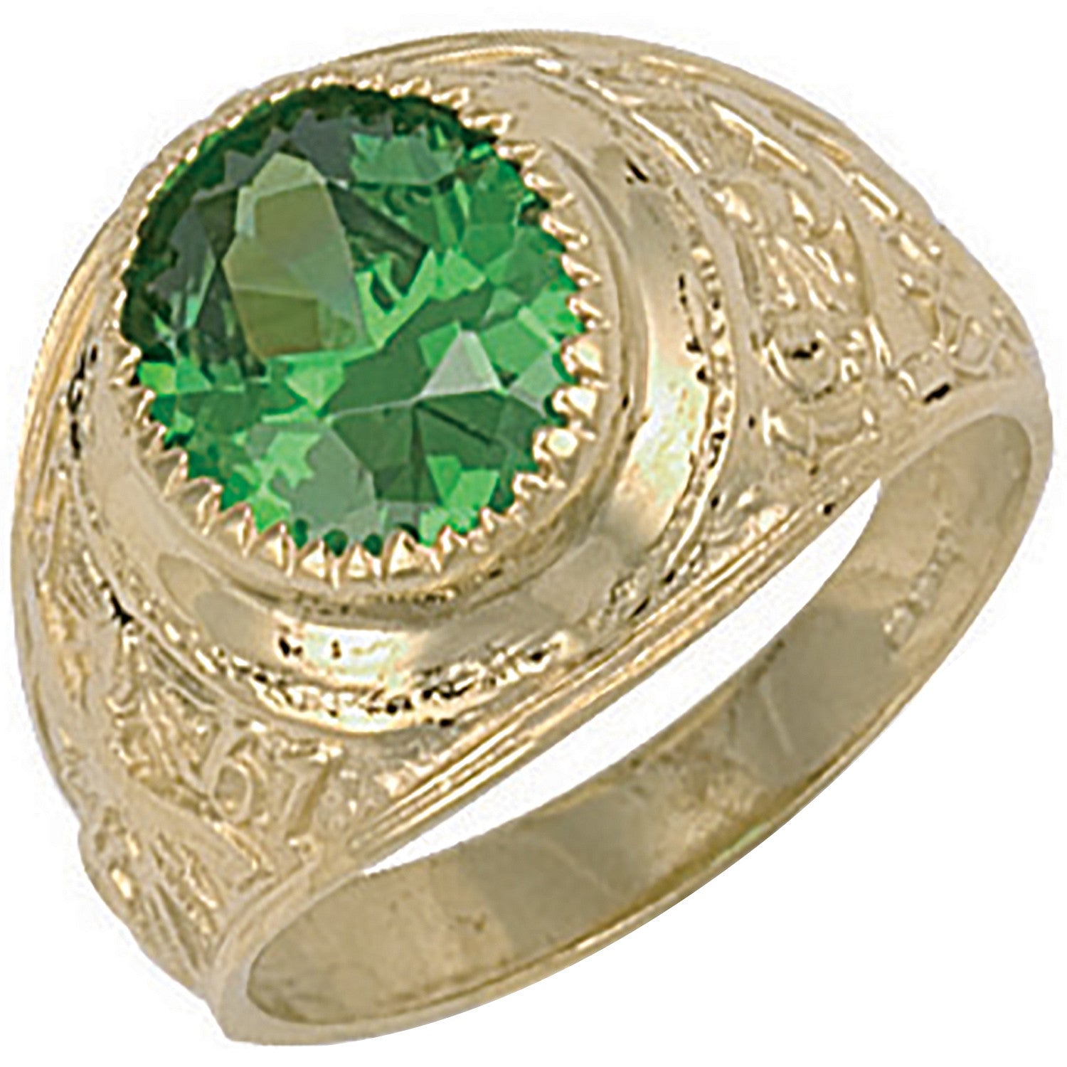 Yellow Gold Green Cubic Zirconia College Ring - 9ct Gold
